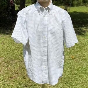 Men's Nautica White Checkered Short Sleeve Dress Shirt Size Medium(CBM0001)